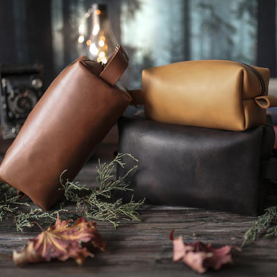 Vintage Vegan Leather Toiletry Bag Womens Portable Travel Makeup Bag