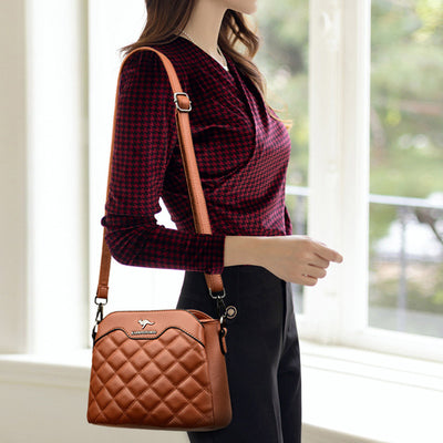 Quilted Crossbody Bag For Women Triple Compartment Shoulder Purse