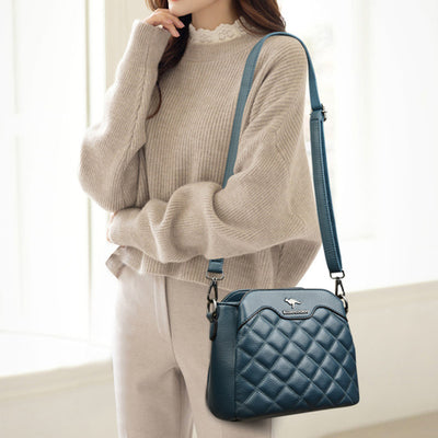 Quilted Crossbody Bag For Women Triple Compartment Shoulder Purse