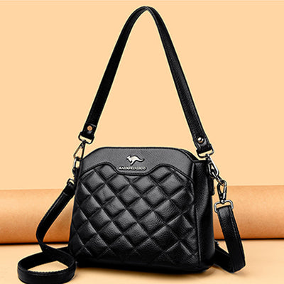 Quilted Crossbody Bag For Women Triple Compartment Shoulder Purse