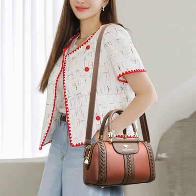 Elegant Top Handle Bag For Women Twist Stripe Leather Handbag