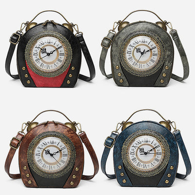 Top Handle Bag For Women Floral Clock Retro Crossbody Bag