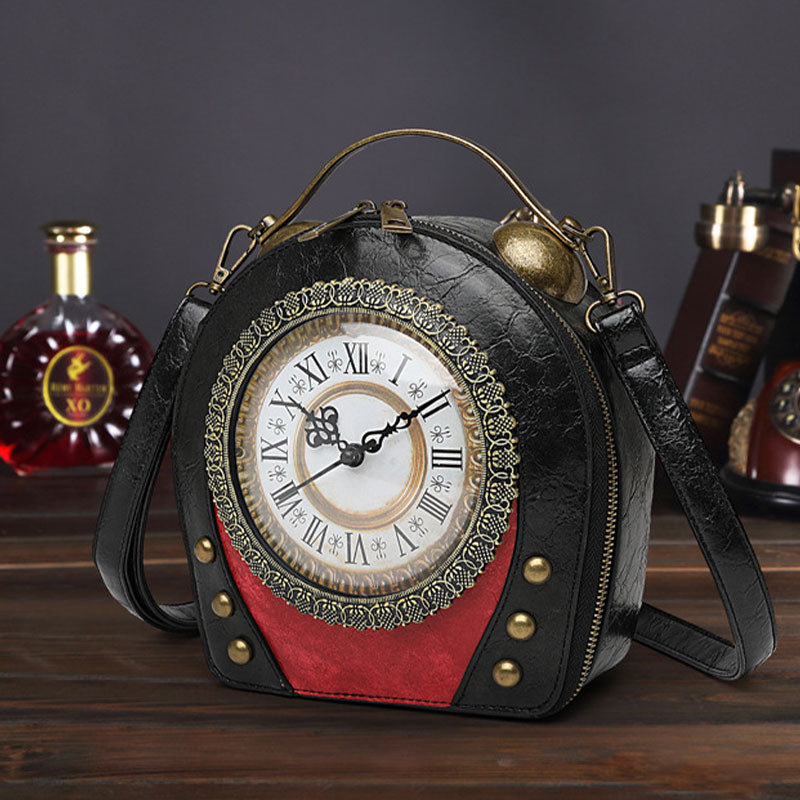 Top Handle Bag For Women Floral Clock Retro Crossbody Bag