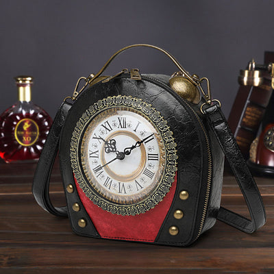 Top Handle Bag For Women Floral Clock Retro Crossbody Bag