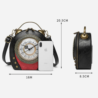 Top Handle Bag For Women Floral Clock Retro Crossbody Bag