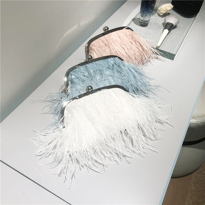 Pearl Chain Crossbody Bag For Women Ostrich Fur Handbag