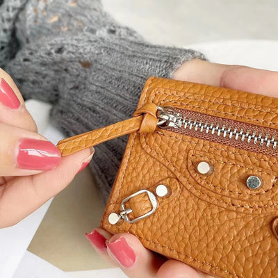 Mini Cute Wallet Plain Color Pebble Leather Money Clip