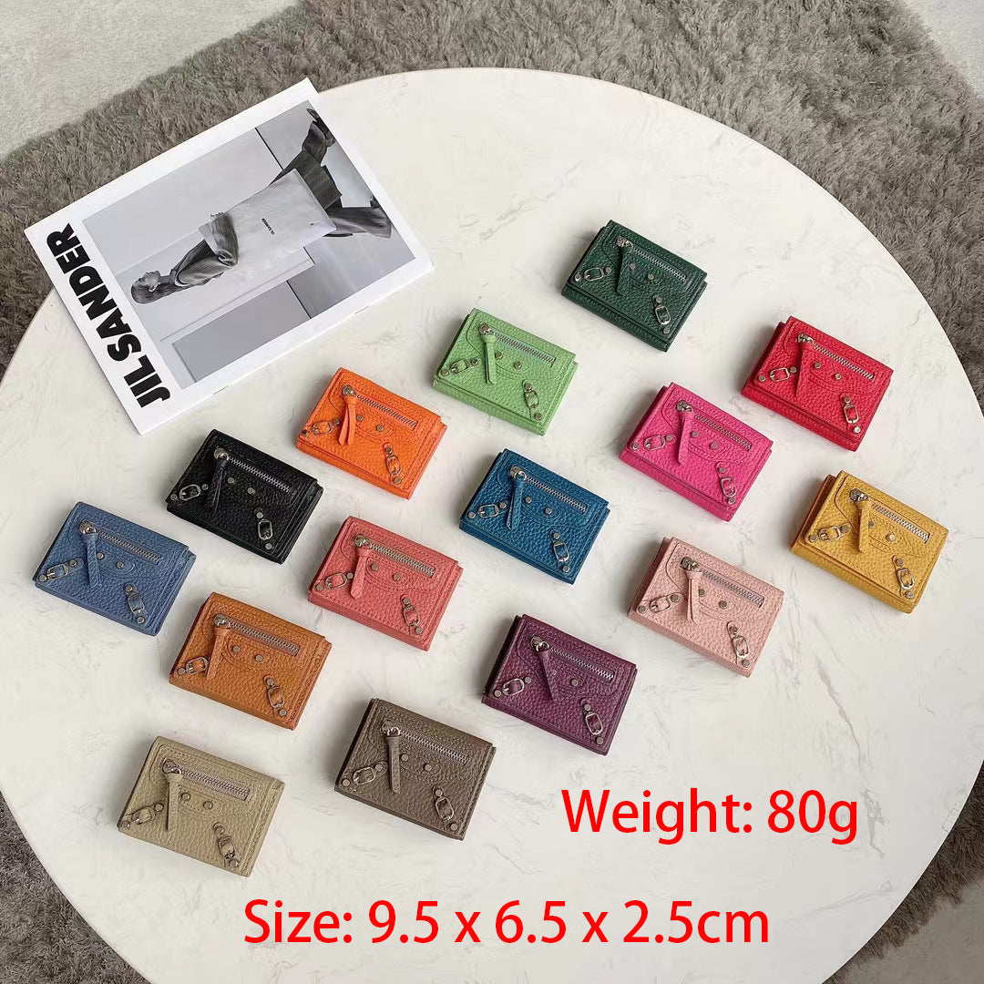 Mini Cute Wallet Plain Color Pebble Leather Money Clip