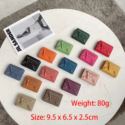 Mini Cute Wallet Plain Color Pebble Leather Money Clip