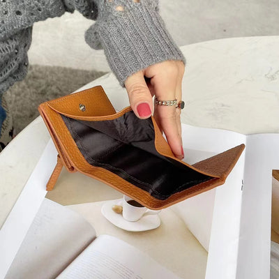 Mini Cute Wallet Plain Color Pebble Leather Money Clip