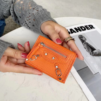 Mini Cute Wallet Plain Color Pebble Leather Money Clip