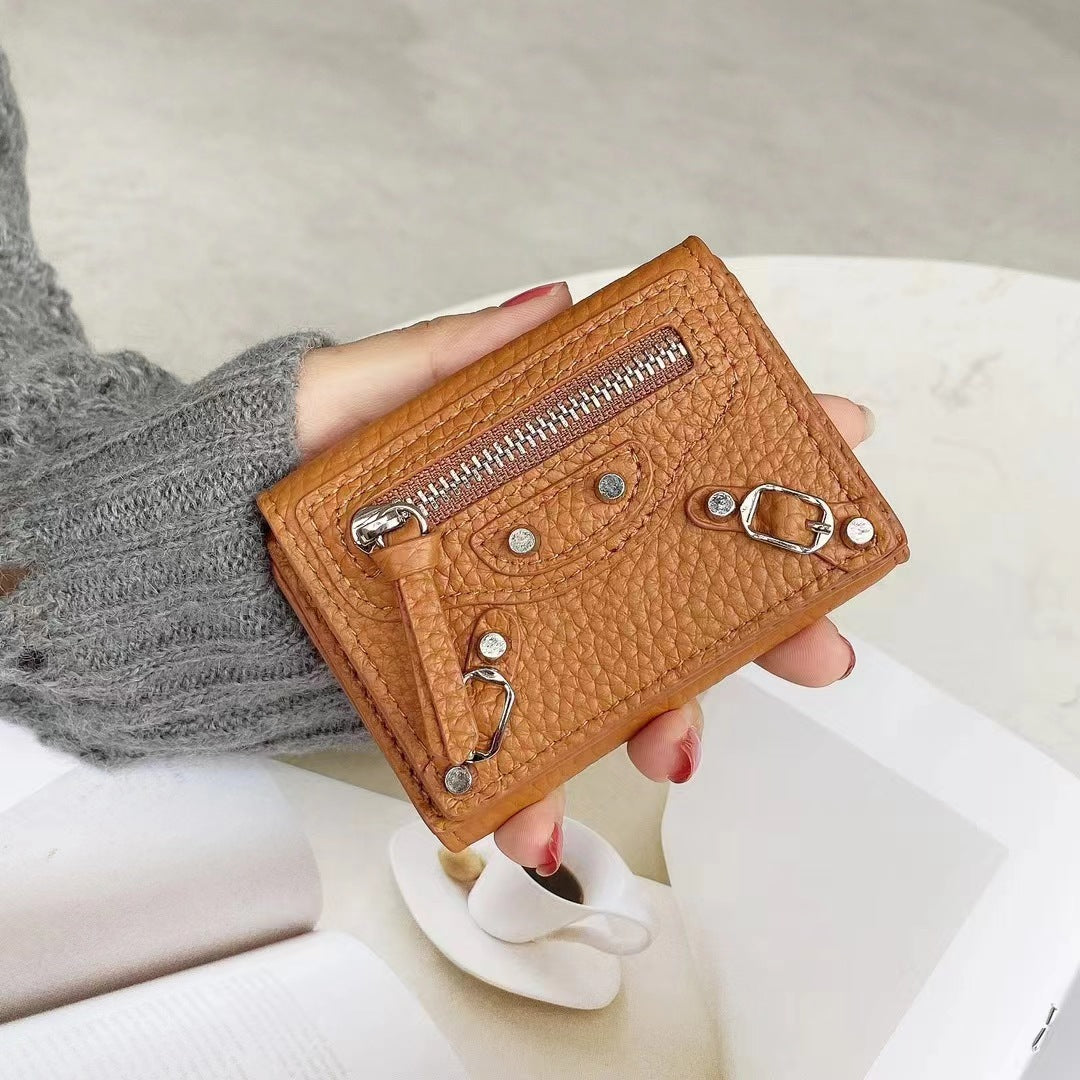 Mini Cute Wallet Plain Color Pebble Leather Money Clip