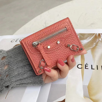 Mini Cute Wallet Plain Color Pebble Leather Money Clip