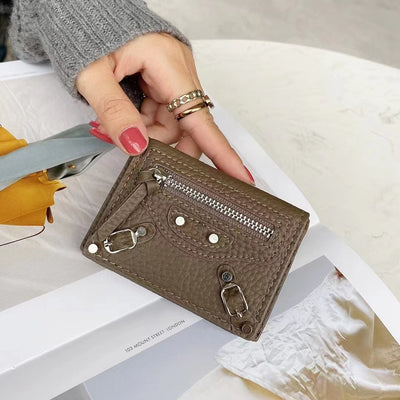 Mini Cute Wallet Plain Color Pebble Leather Money Clip