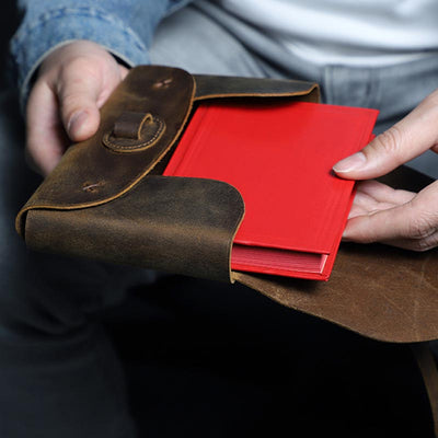 Vintage Storage Bag Envelope Shape Genuine Leather Book Cover