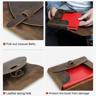 Vintage Storage Bag Envelope Shape Genuine Leather Book Cover