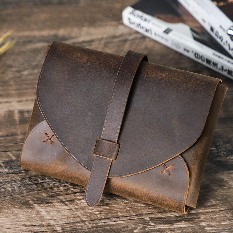 Vintage Storage Bag Envelope Shape Genuine Leather Book Cover
