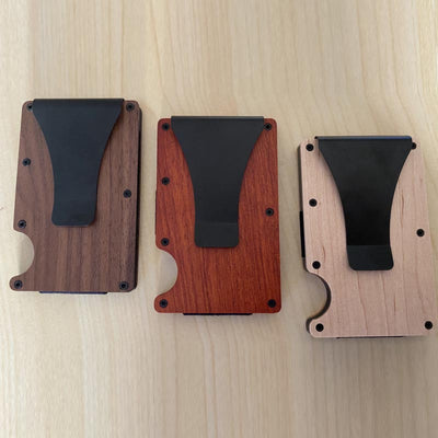 Women Men Wooden RFID Card Holder Alloy Large Money Clip