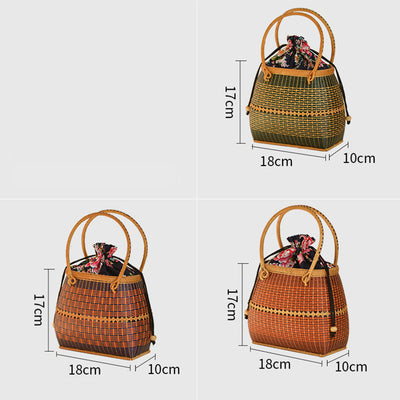 Bamboo Handbag Straw Woven Rattan Purse Basket Bag For Women