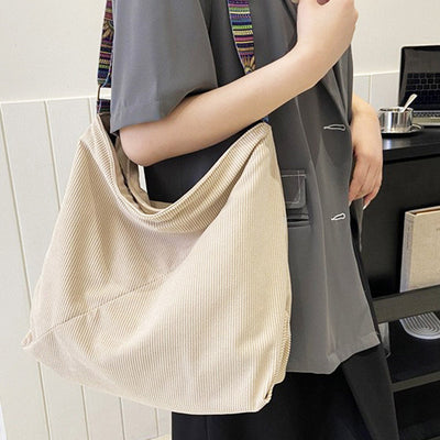 Corduroy Crossbody Bag For Women Wide Single Strap Commuter Purse