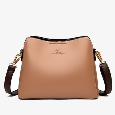 Triple Compartment Bucket Bag For Commuter Solid Color Crossbody Bag