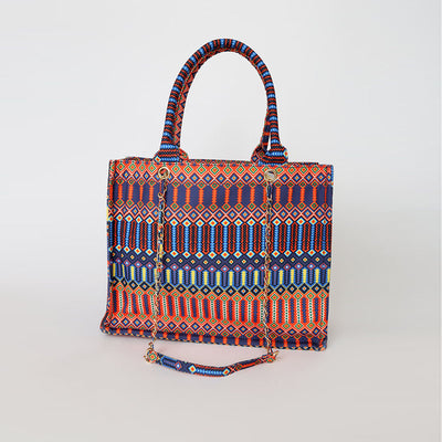 Large Capacity Tote Bag For Women Spliced Geometric Bohemian Handbag