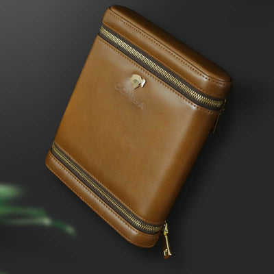 6-Finger Cigar Humidor Leather Cedar Wood Cigar Case