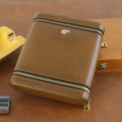6-Finger Cigar Humidor Leather Cedar Wood Cigar Case