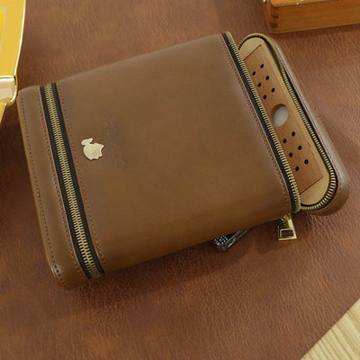 6-Finger Cigar Humidor Leather Cedar Wood Cigar Case