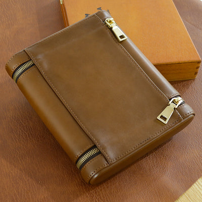 6-Finger Cigar Humidor Leather Cedar Wood Cigar Case