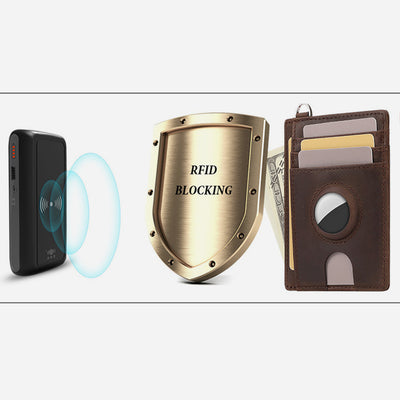 Genuine Leather Card Case RFID Airtag Tracking Protective Card Holder