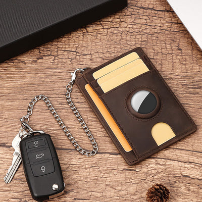 Genuine Leather Card Case RFID Airtag Tracking Protective Card Holder