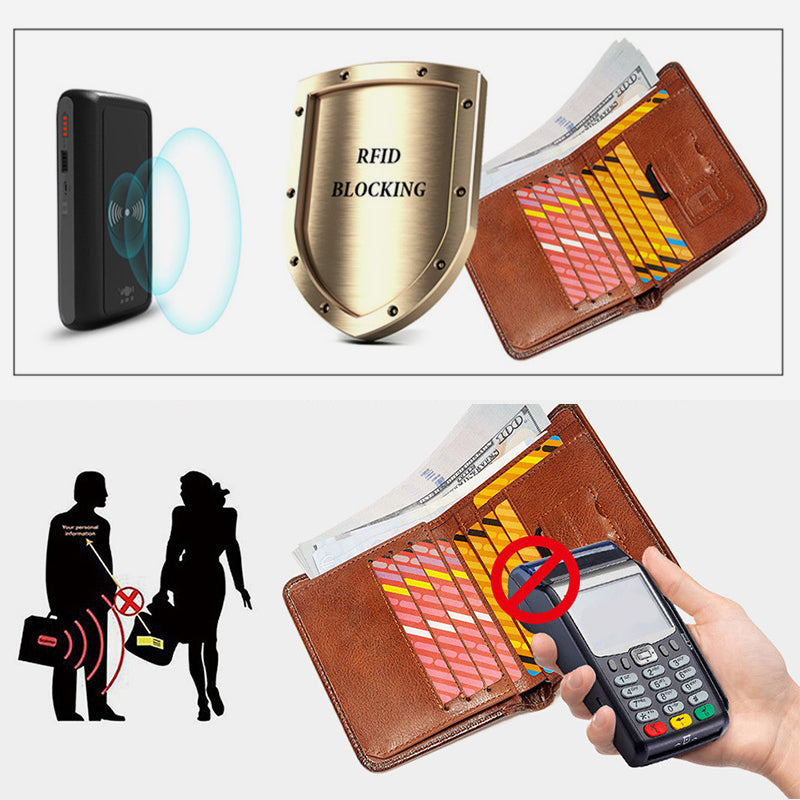 Ultra Thin Trifold Wallet For Men RFID Leather Short Purse