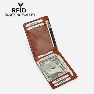 RFID Blocking Wallet For Men Slim Leather Money Clip