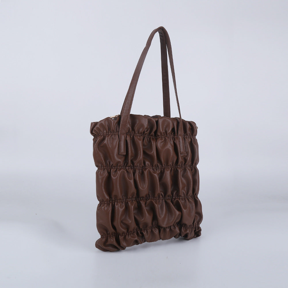 Pleated Tote Commuter Purse For Women Vegan Leather Underarm Bag