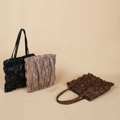 Pleated Tote Commuter Purse For Women Vegan Leather Underarm Bag