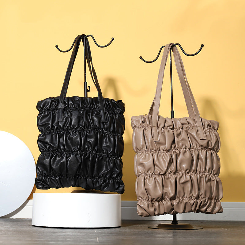 Pleated Tote Commuter Purse For Women Vegan Leather Underarm Bag