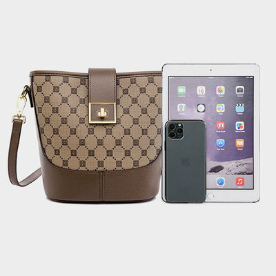 Splicing Pattern Bucket Bag For Women Soft Leather Crossbody Bag