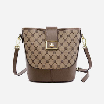 Splicing Pattern Bucket Bag For Women Soft Leather Crossbody Bag
