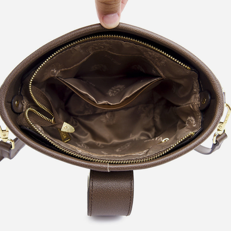 Splicing Pattern Bucket Bag For Women Soft Leather Crossbody Bag