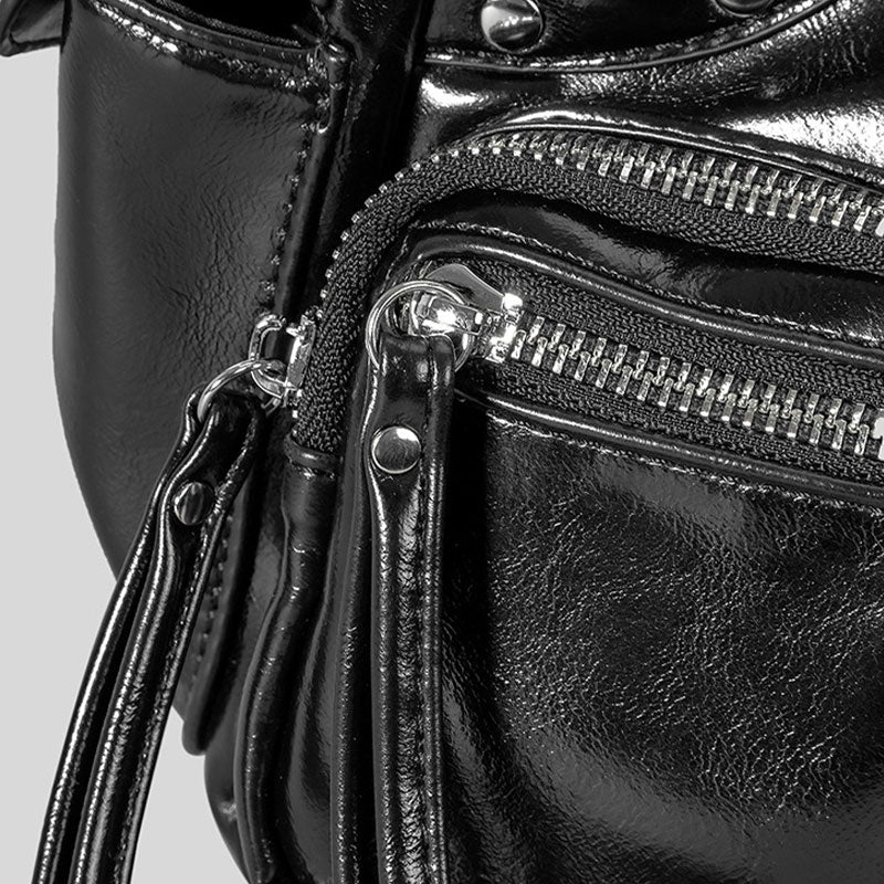 Glossy Leather Underarm Bag For Women Rivet Tassel Crossbody Bag