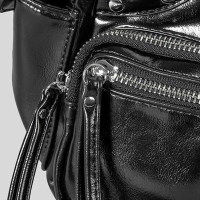 Glossy Leather Underarm Bag For Women Rivet Tassel Crossbody Bag