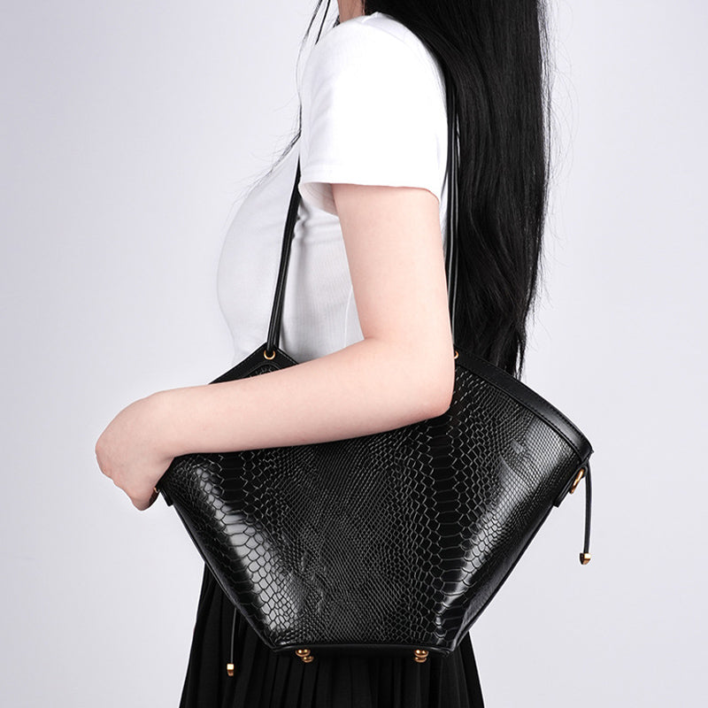 Underarm Bag For Commuter Snakeskin Grain Leather Shoulder Purse