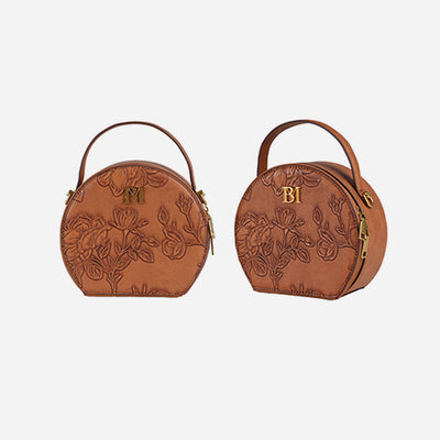 Snakeskin Grain Round Bag Lady Flowers Clamshell Handbag Crossbody Bag