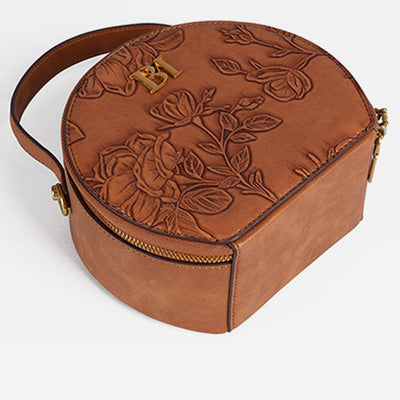 Snakeskin Grain Round Bag Lady Flowers Clamshell Handbag Crossbody Bag