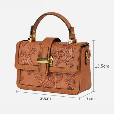 Flower Pattern Square Bag For Commuter Clamshell Leather Handbag