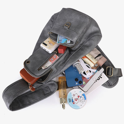 Large Leather Sling Bag For Women Weekender Minimalist Crossbody Bag