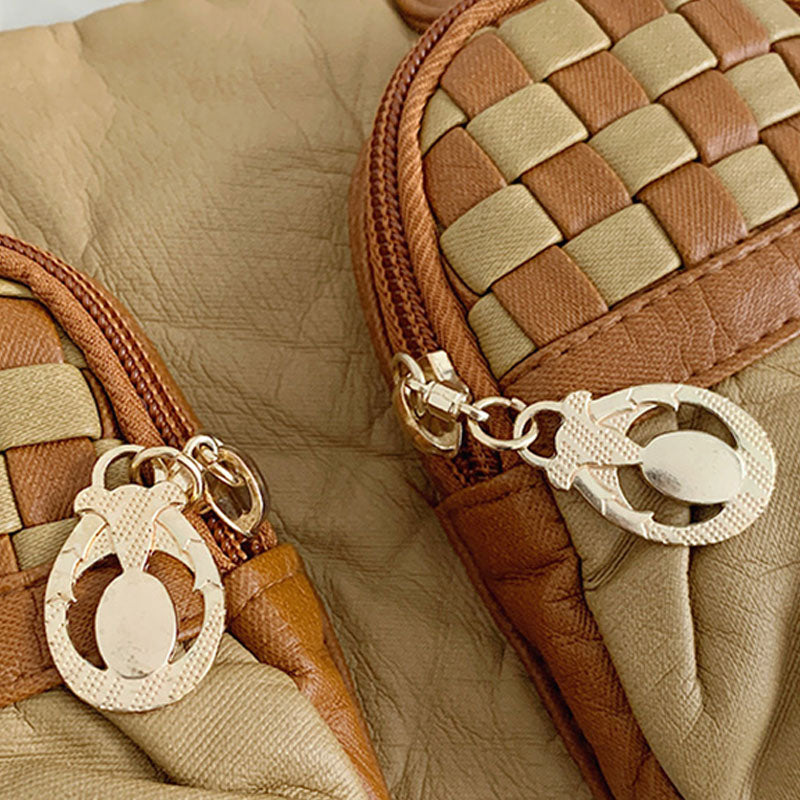 Contrast Color Checkered Handbag For Women Soft Leather Crossbody Bag