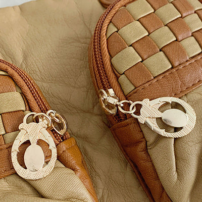 Contrast Color Checkered Handbag For Women Soft Leather Crossbody Bag