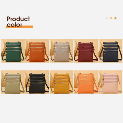 Triple Compartment Faux Leather Crossbody Bag Phone Bag